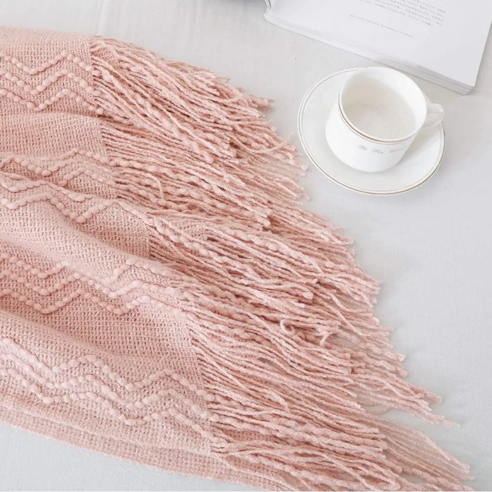 Soft Pink Knitted Throw Blanket 50x60 Throw Textured Decorative Blanket New